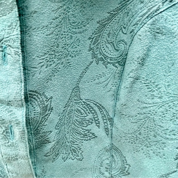 Seafoam button-down shirt, soft suede feel, paisley pattern - Picture 3 of 4